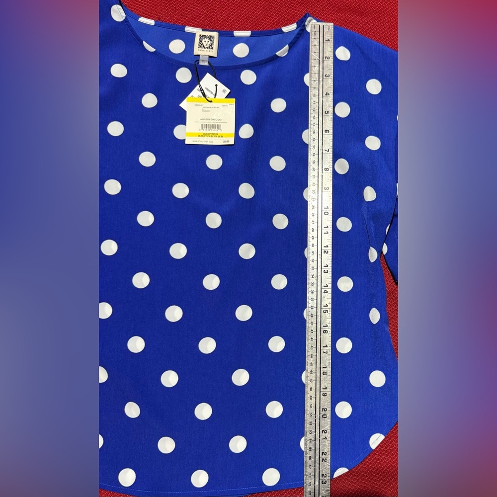 Anne Klein Royal Blue Blouse with White Dots - Picture 4 of 7